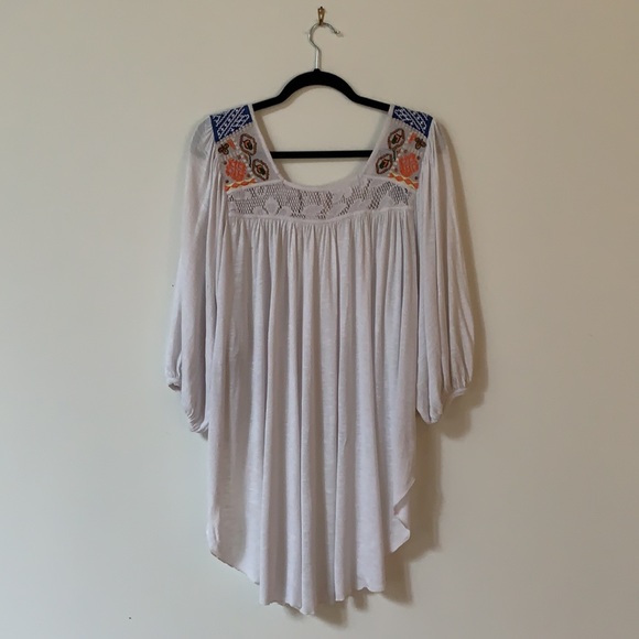 Free People Size M (US) Hand Embroidered Lace and Stretch Jersey Blouse - Picture 8 of 14